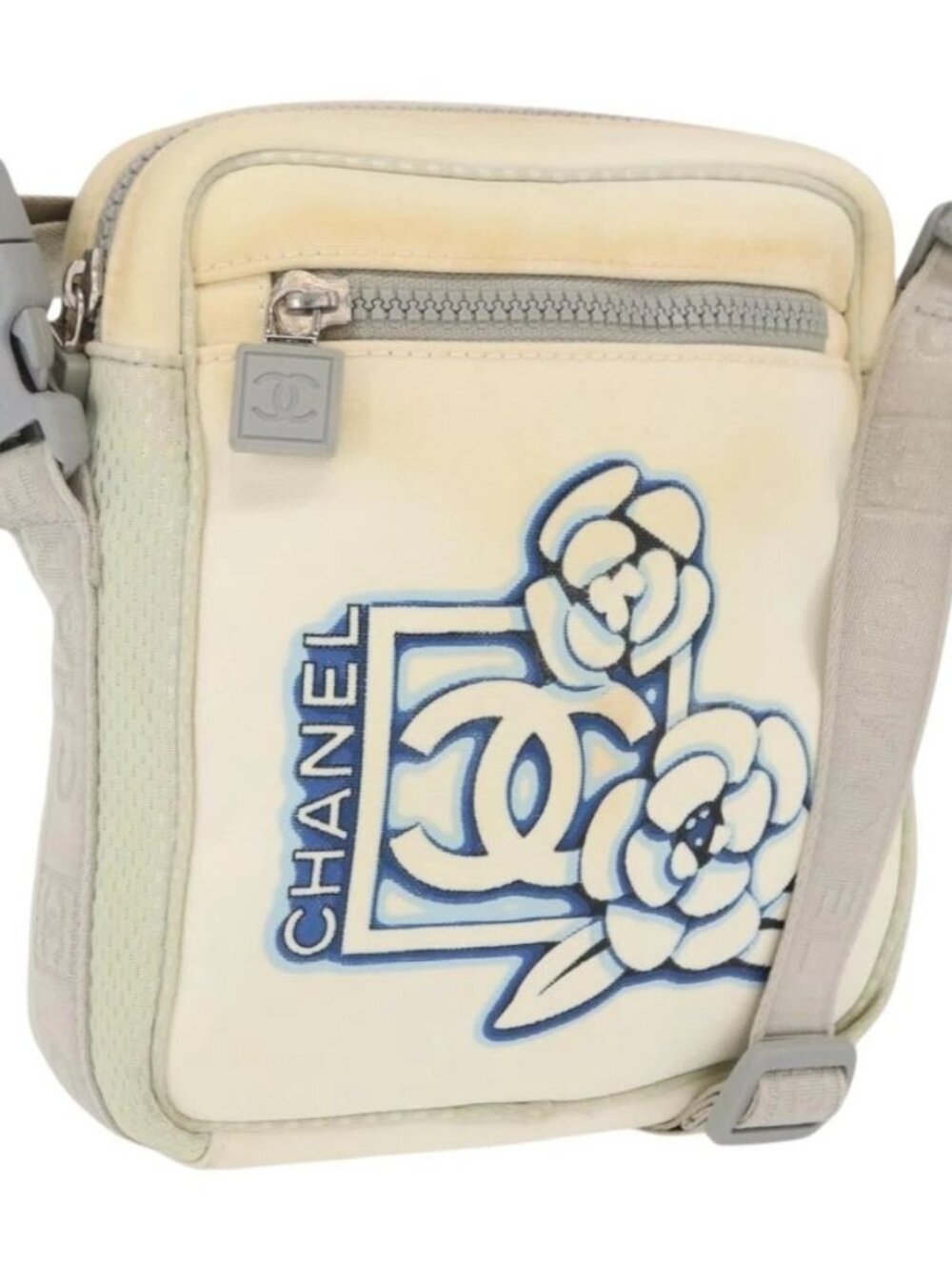 CHANEL Sports Line Shoulder Bag Nylon White Silver CC - Picture 1 of 16